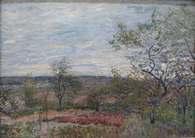 Winderige dag in Véneux door Alfred Sisley